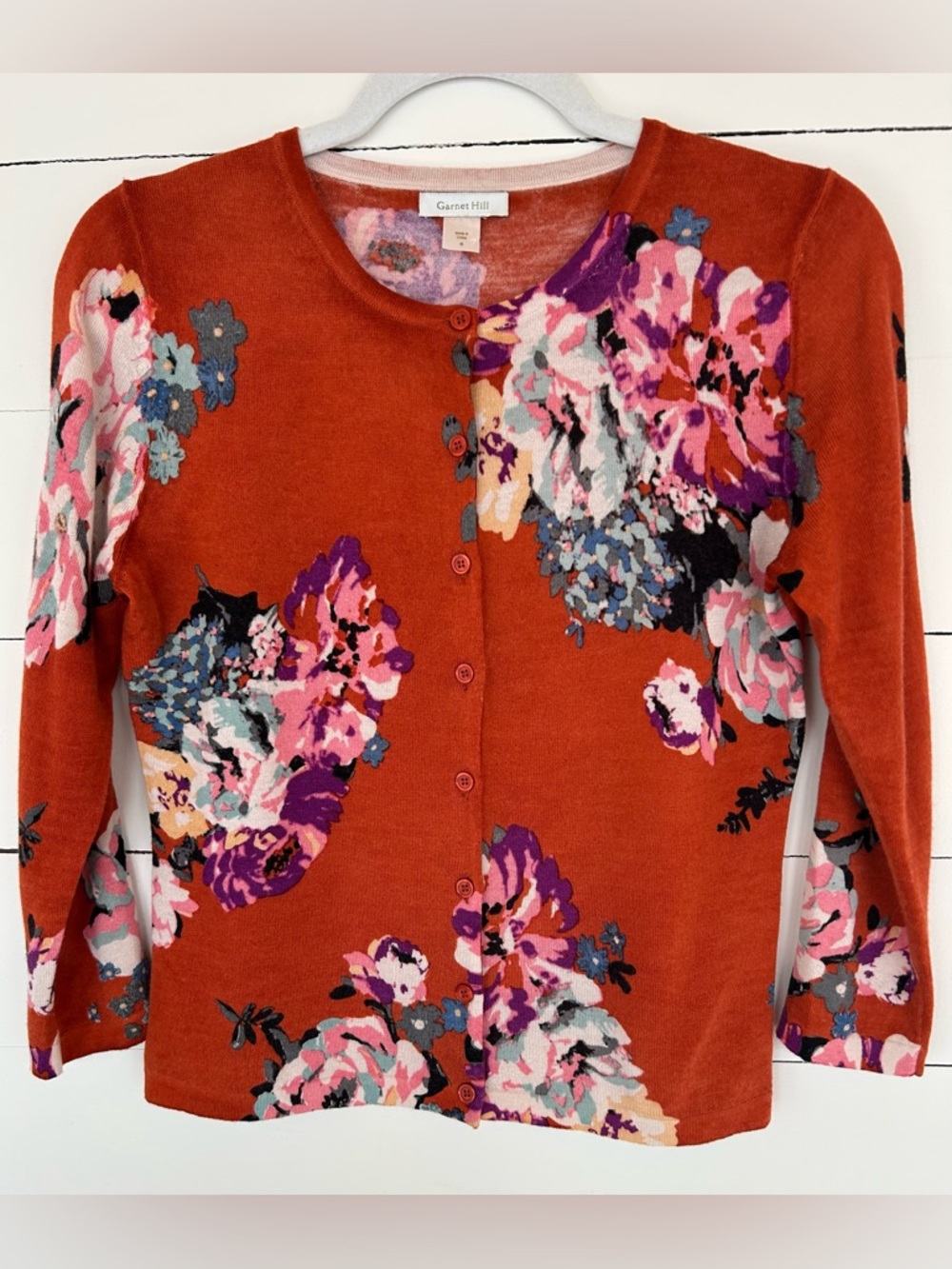 Garnet Hill Burnt Orange Cardigan Sweater, Size Small - Picture 4 of 8
